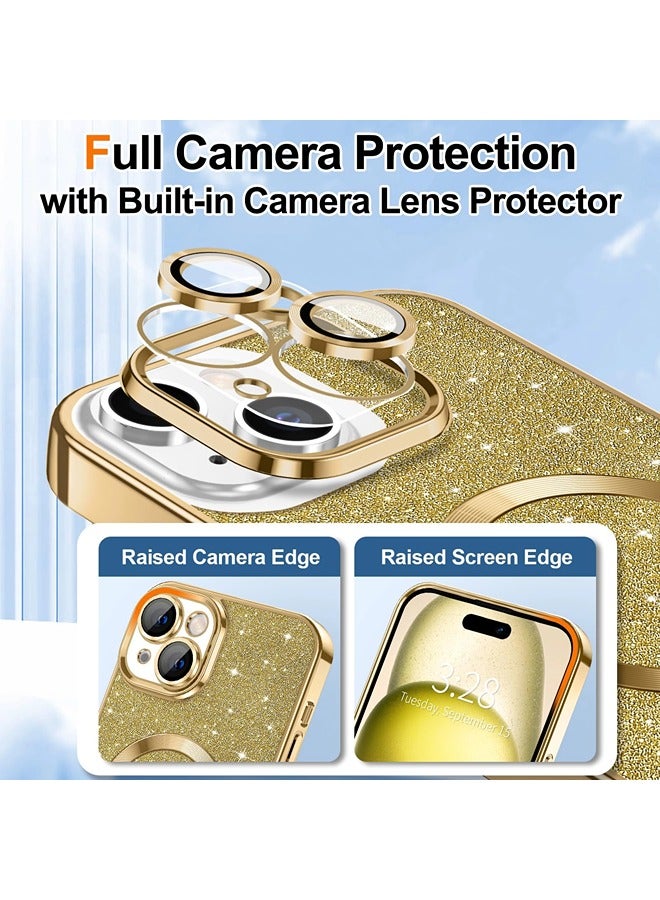 ShebSheb iPhone 15 Plus Case Glitter, Clear Magnetic Phone Cases with Camera Lens Protector [Compatible with MagSafe] Bling Sparkle Plating Soft TPU Shockproof Protective Cover Women Girls - Image 3