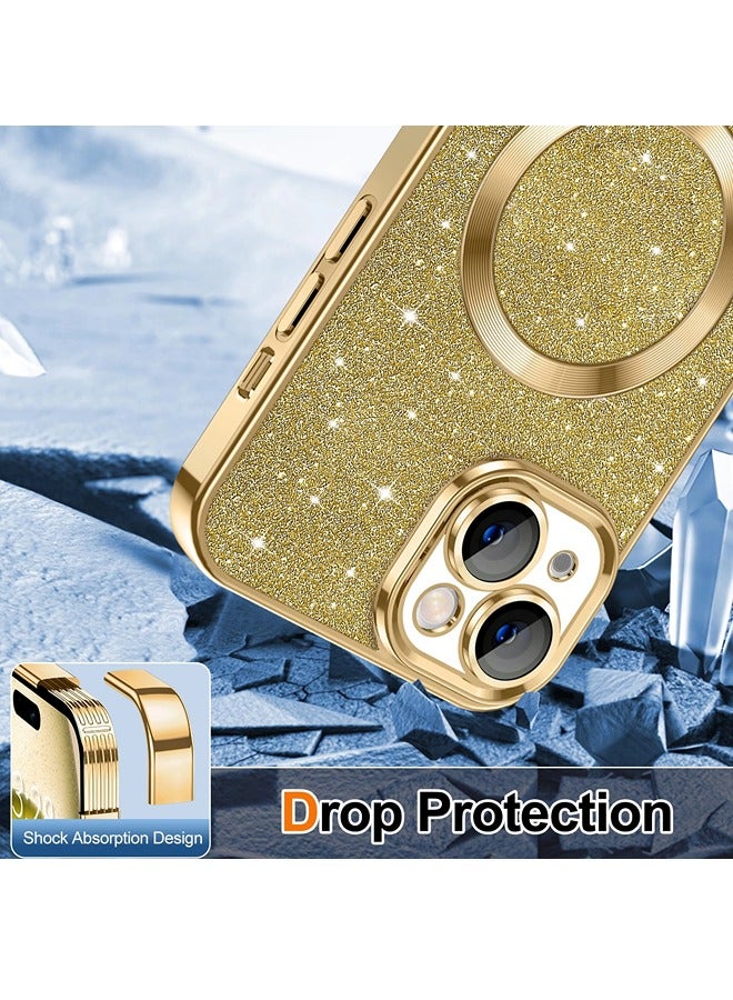 ShebSheb iPhone 15 Plus Case Glitter, Clear Magnetic Phone Cases with Camera Lens Protector [Compatible with MagSafe] Bling Sparkle Plating Soft TPU Shockproof Protective Cover Women Girls - Image 4