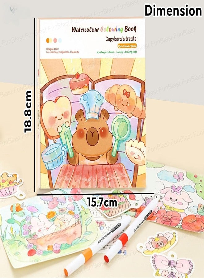 CozyCrest مجموعة كوزي كريست للرسم بالألوان المائية للأطفال - دفتر تلوين جرافيتي سحري مع ورق ملون مناسب لرياض الأطفال ومشاريع فنية بألوان ثابتة وفرشاة للأطفال من عمر 3 سنوات فما فوق (كابيبارا) - Image 3