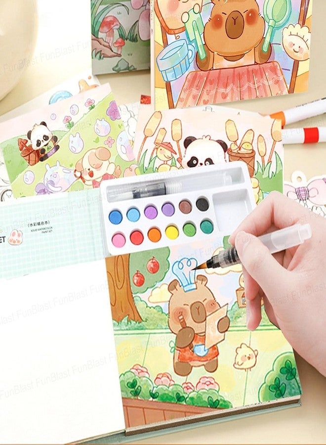 CozyCrest مجموعة كوزي كريست للرسم بالألوان المائية للأطفال - دفتر تلوين جرافيتي سحري مع ورق ملون مناسب لرياض الأطفال ومشاريع فنية بألوان ثابتة وفرشاة للأطفال من عمر 3 سنوات فما فوق (كابيبارا) - Image 2