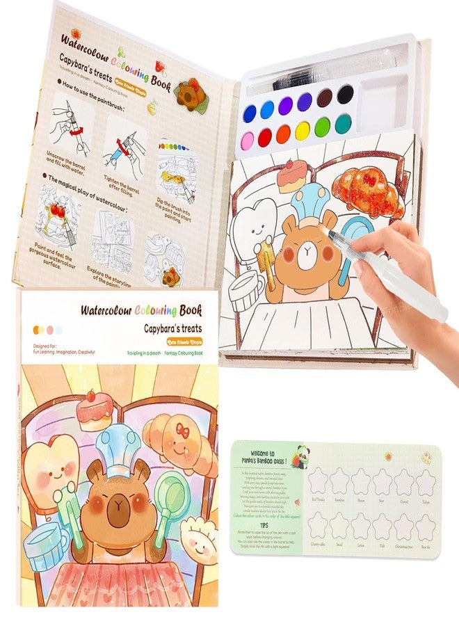 CozyCrest مجموعة كوزي كريست للرسم بالألوان المائية للأطفال - دفتر تلوين جرافيتي سحري مع ورق ملون مناسب لرياض الأطفال ومشاريع فنية بألوان ثابتة وفرشاة للأطفال من عمر 3 سنوات فما فوق (كابيبارا) - Image 1