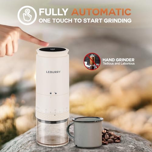 LEBURRY Burr Coffee Grinder - Portable Espresso Grinder with Stainless Steel Conical Mill for Travel, Camping - Cordless/Rechargeable Electric Coffee Bean Grinders with 38 Adjustable Grind Settings - Image 2