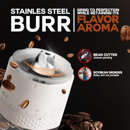 LEBURRY Burr Coffee Grinder - Portable Espresso Grinder with Stainless Steel Conical Mill for Travel, Camping - Cordless/Rechargeable Electric Coffee Bean Grinders with 38 Adjustable Grind Settings - Image 5