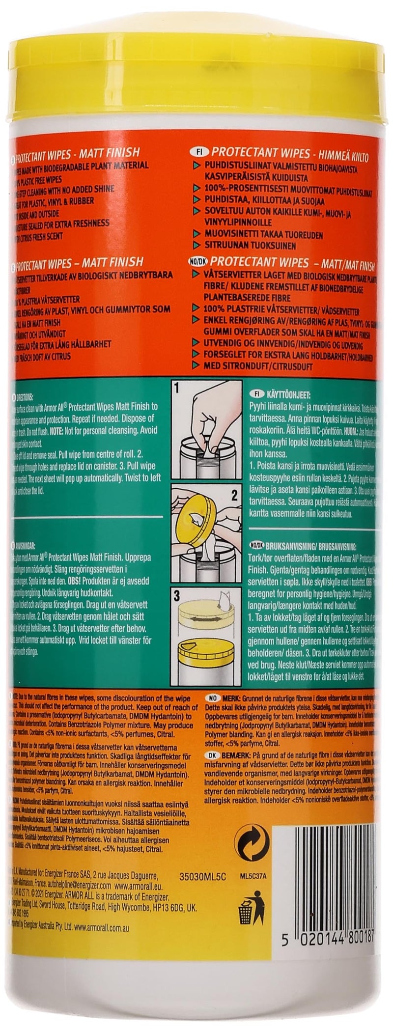Armor All, 30 Matt Protectant Wipes, Citrus Scent, Suitable for Plastic and Vinyl, Restores your Surfaces Appearance and Keeps them Protected, Ideal For Car Detailing, Freshness Lock, Made in the UK - Image 2