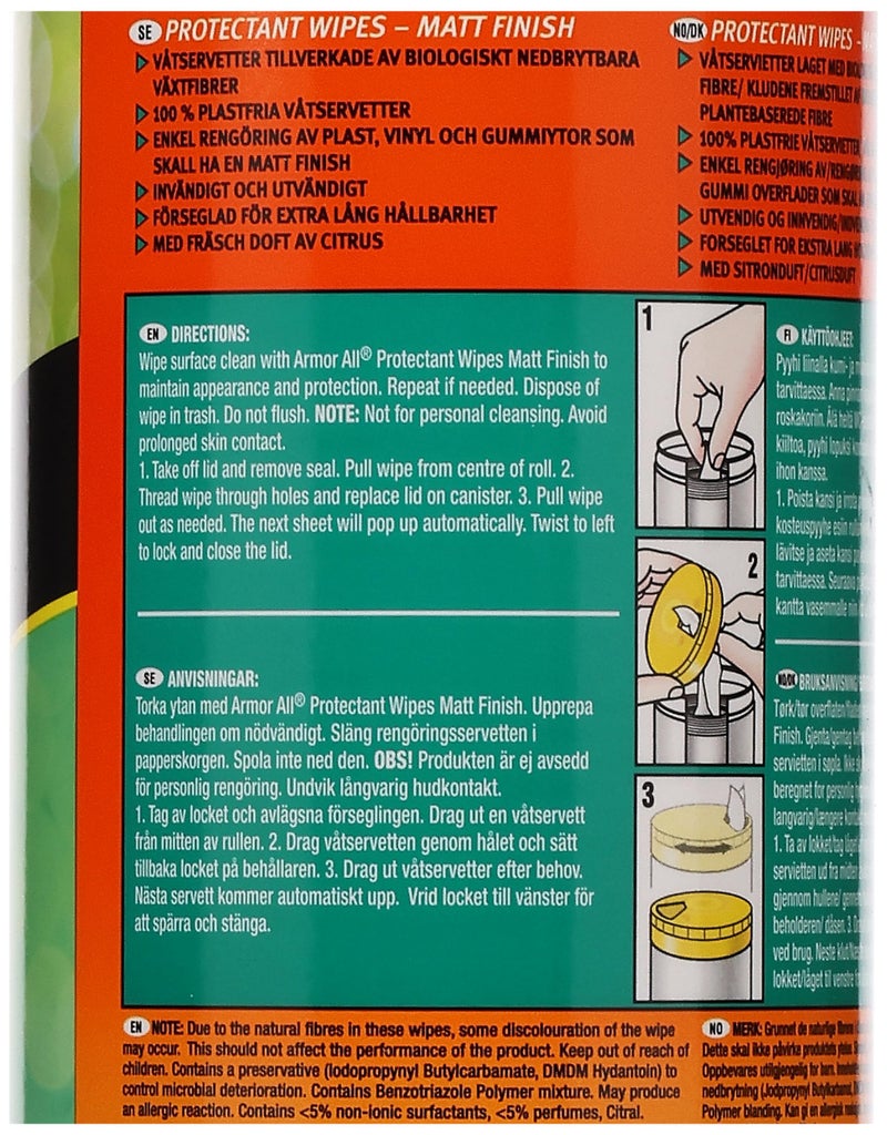 Armor All, 30 Matt Protectant Wipes, Citrus Scent, Suitable for Plastic and Vinyl, Restores your Surfaces Appearance and Keeps them Protected, Ideal For Car Detailing, Freshness Lock, Made in the UK - Image 3
