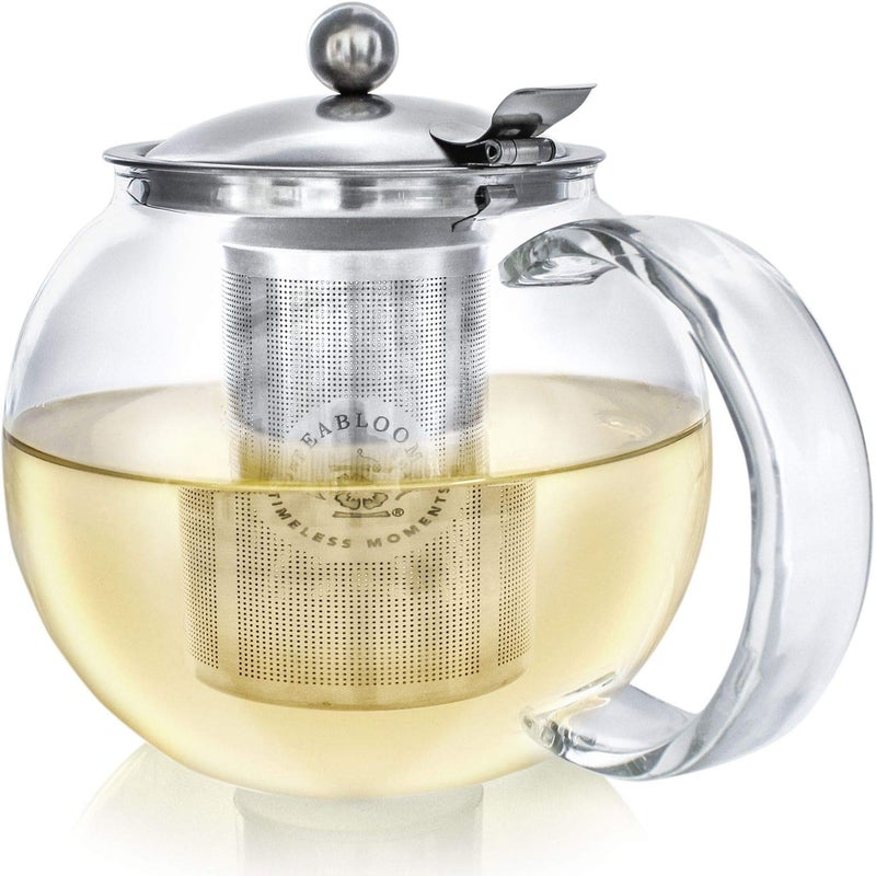 Teabloom AllinOne Glass Teapot and Tea Kettle Heatproof Borosilicate Glass Tea Maker with Removable Stainless Steel Loose Tea Infuser Classica Stovetop Tea Pot 40 oz 1200 ml