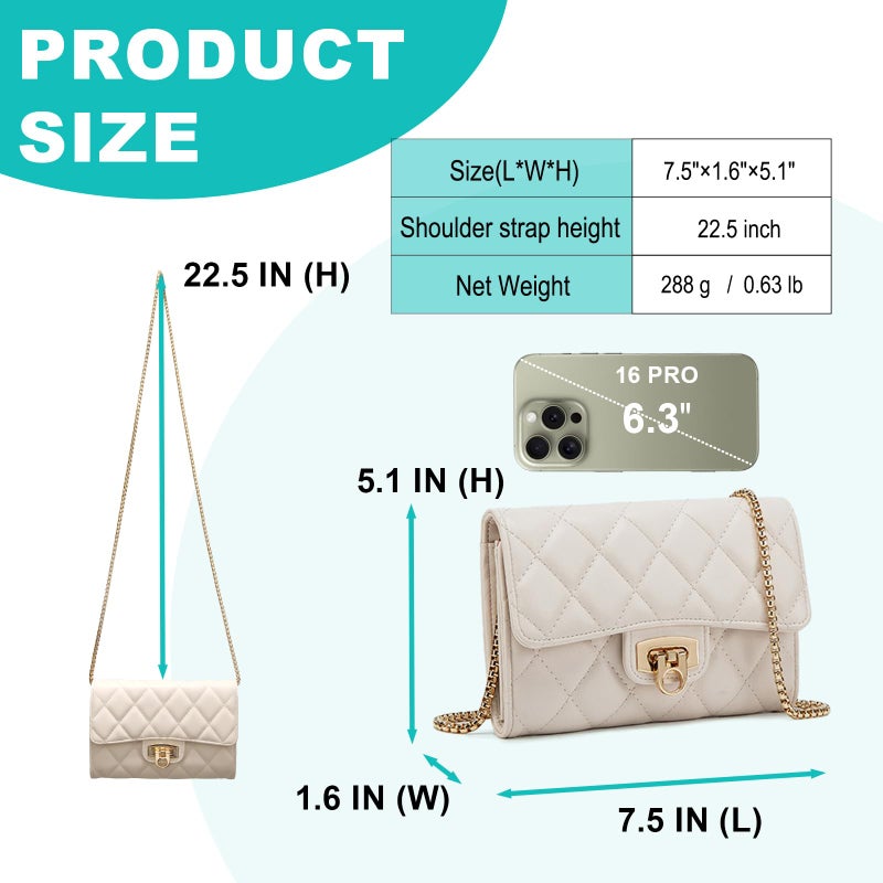 Cizenal Small Black Clutch Purses for Women with Quilted Designs, Women's Trendy Quilted Crossbody Bags - Stylish Shoulder Handbags (Beige) - Image 3