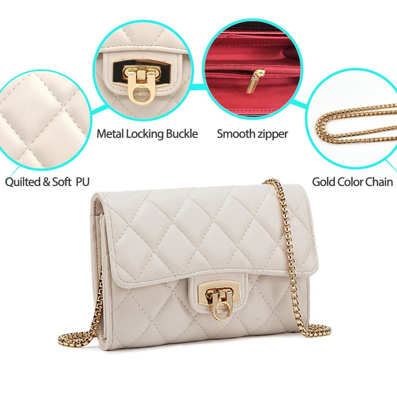 Cizenal Small Black Clutch Purses for Women with Quilted Designs, Women's Trendy Quilted Crossbody Bags - Stylish Shoulder Handbags (Beige) - Image 4