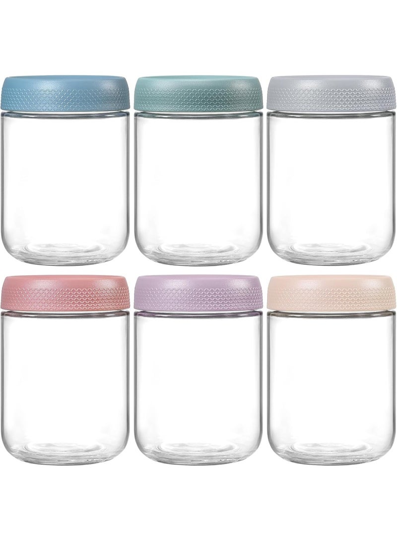 FALAHOM حاويات FALAHOM لليلة الشوفان مع أغطية 16 أونصة من الزجاج Mason Jars، برطمانات زجاجية مع أغطية محكمة الإغلاق، برطمانات Mason Salad ذات فوهة عريضة، حاويات تخزين مطبخ قابلة لإعادة التعبئة للأطعمة الجافة والقهوة والمكسرات والمزيد - Image 1