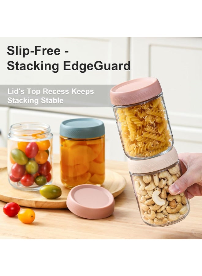 FALAHOM حاويات FALAHOM لليلة الشوفان مع أغطية 16 أونصة من الزجاج Mason Jars، برطمانات زجاجية مع أغطية محكمة الإغلاق، برطمانات Mason Salad ذات فوهة عريضة، حاويات تخزين مطبخ قابلة لإعادة التعبئة للأطعمة الجافة والقهوة والمكسرات والمزيد - Image 5