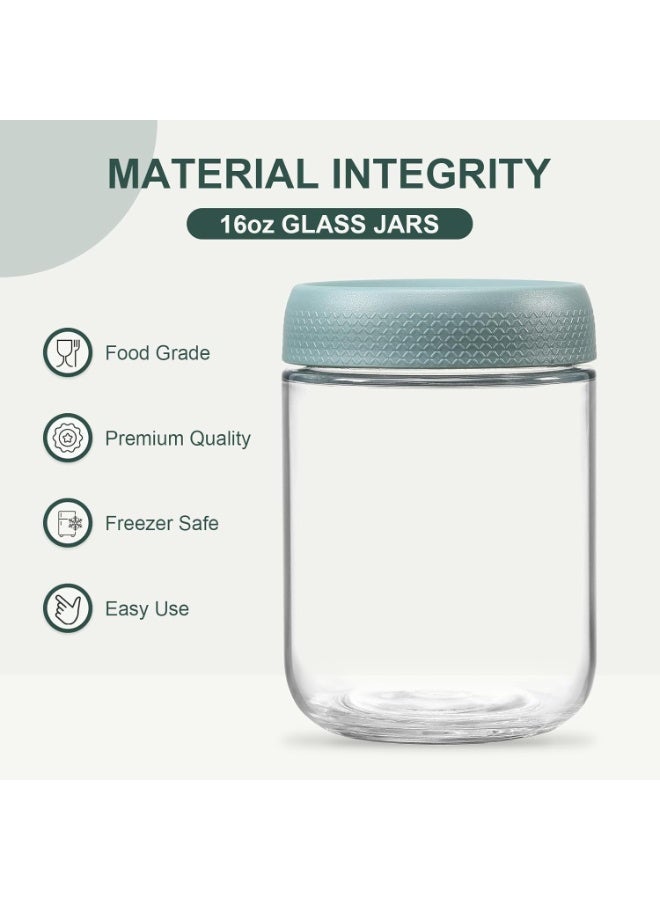FALAHOM حاويات FALAHOM لليلة الشوفان مع أغطية 16 أونصة من الزجاج Mason Jars، برطمانات زجاجية مع أغطية محكمة الإغلاق، برطمانات Mason Salad ذات فوهة عريضة، حاويات تخزين مطبخ قابلة لإعادة التعبئة للأطعمة الجافة والقهوة والمكسرات والمزيد - Image 3