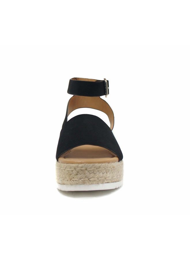 Soda Vintage Espadrille Jute Wrap Flatform Flat Sandal Shark Tooth Eva Outsole 6.5 M US, Black Nubuck - Image 4