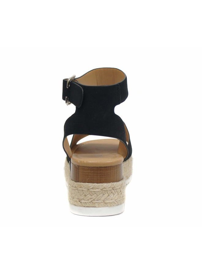 Soda Vintage Espadrille Jute Wrap Flatform Flat Sandal Shark Tooth Eva Outsole 6.5 M US, Black Nubuck - Image 5