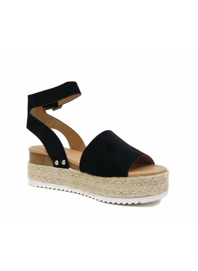 Soda Vintage Espadrille Jute Wrap Flatform Flat Sandal Shark Tooth Eva Outsole 6.5 M US, Black Nubuck - Image 2