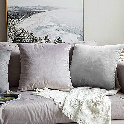 Khooti Velvet Cushion Cover, 18x18 | Light Grey | Pack of 3 | Solid Plain Soft & Smooth, Decorative Cushion Covers for Living Room, Bedroom, Couches, Chairs, Sofas, Beds & Home Decor - Image 4