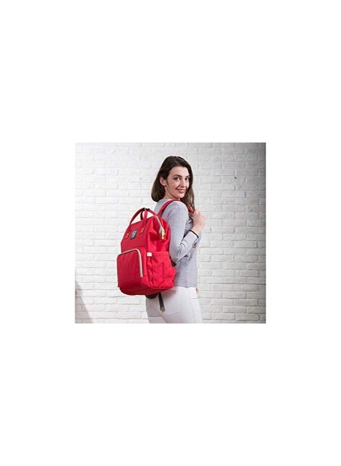 إيه دبليو حقيبة أطفال للأم متعددة الأغراض لون أحمر لحمل حفاضات الأطفال, الحليب, الرضاعات, ذات سعة كبيرة - Image 3