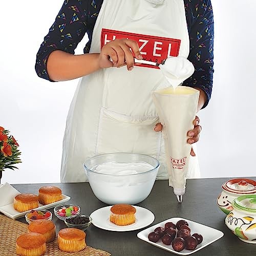 HAZEL Piping Bags with Nozzles Set | Small Size 25 cm 3 Nozzles Reusable Cake Icing Bag | Piping Bags for Cake Decoration Items (White) - Image 2