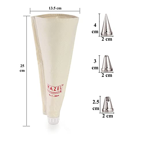 HAZEL Piping Bags with Nozzles Set | Small Size 25 cm 3 Nozzles Reusable Cake Icing Bag | Piping Bags for Cake Decoration Items (White) - Image 4