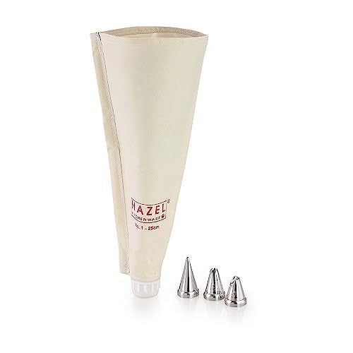 HAZEL Piping Bags with Nozzles Set | Small Size 25 cm 3 Nozzles Reusable Cake Icing Bag | Piping Bags for Cake Decoration Items (White) - Image 1