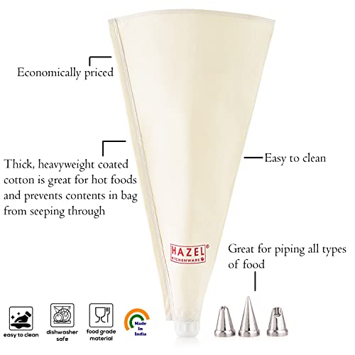 HAZEL Piping Bags with Nozzles Set | Small Size 25 cm 3 Nozzles Reusable Cake Icing Bag | Piping Bags for Cake Decoration Items (White) - Image 3