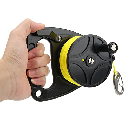 plplaaoo Scuba Dive Reel with Thumb Stopper – 83m High Visibility Retractable Line,Compact Safety Handle Finger Spool Dive Reel | for Spearfishing, Cave Diving & Kayak Anchor (Multi-Purpose w/Clip) - Image 5