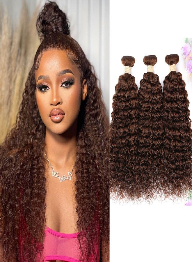 ALLRUN Brown Curly Bundles Human Hair - 3 Pcs Brazilian Virgin Unprocessed Curly Hair Extensions Chocolate Brown Curly Bundles, 18 20 22 Inch, Color #4 - Image 1