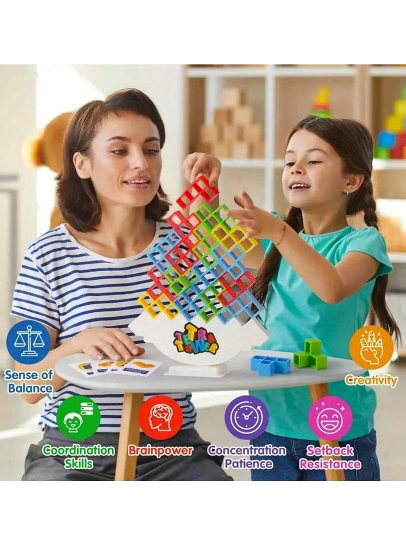 Stack Attack Tower Balance Game for Kids  Adults – 48 PCS Colorful ABS Blocks with Wobble Base  Challenge Cards – Fun STEM Family Game for Motor Skills, Focus, Logic, and Team Play - Image 2
