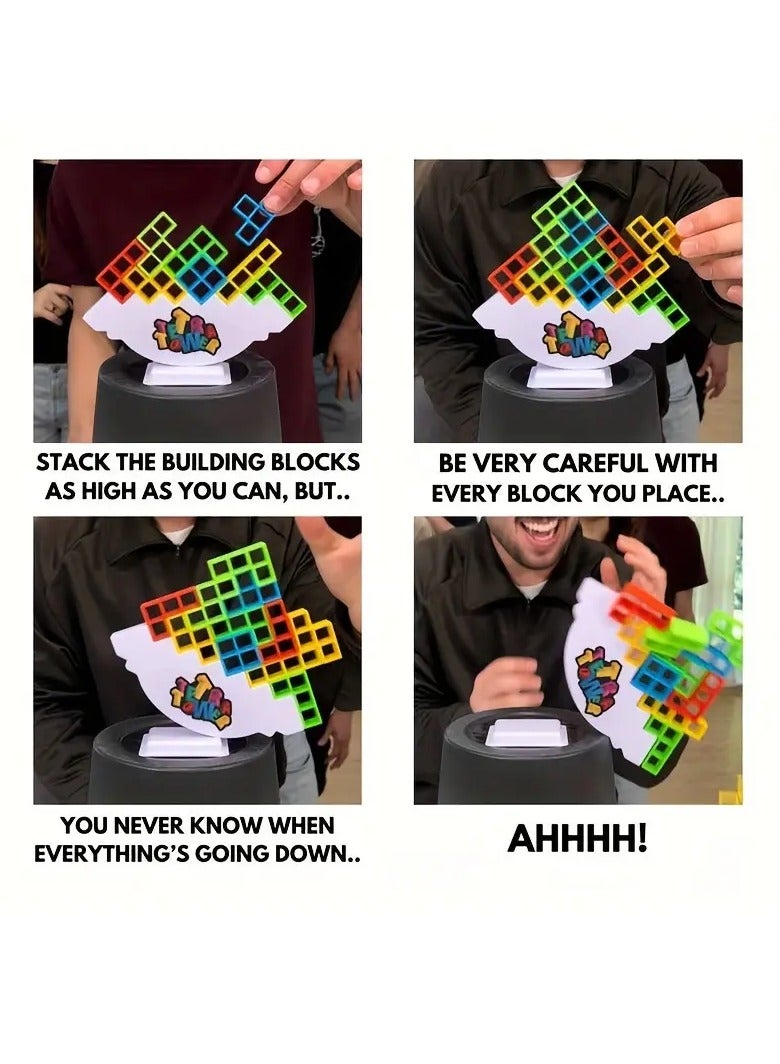 Stack Attack Tower Balance Game for Kids  Adults – 48 PCS Colorful ABS Blocks with Wobble Base  Challenge Cards – Fun STEM Family Game for Motor Skills, Focus, Logic, and Team Play - Image 4