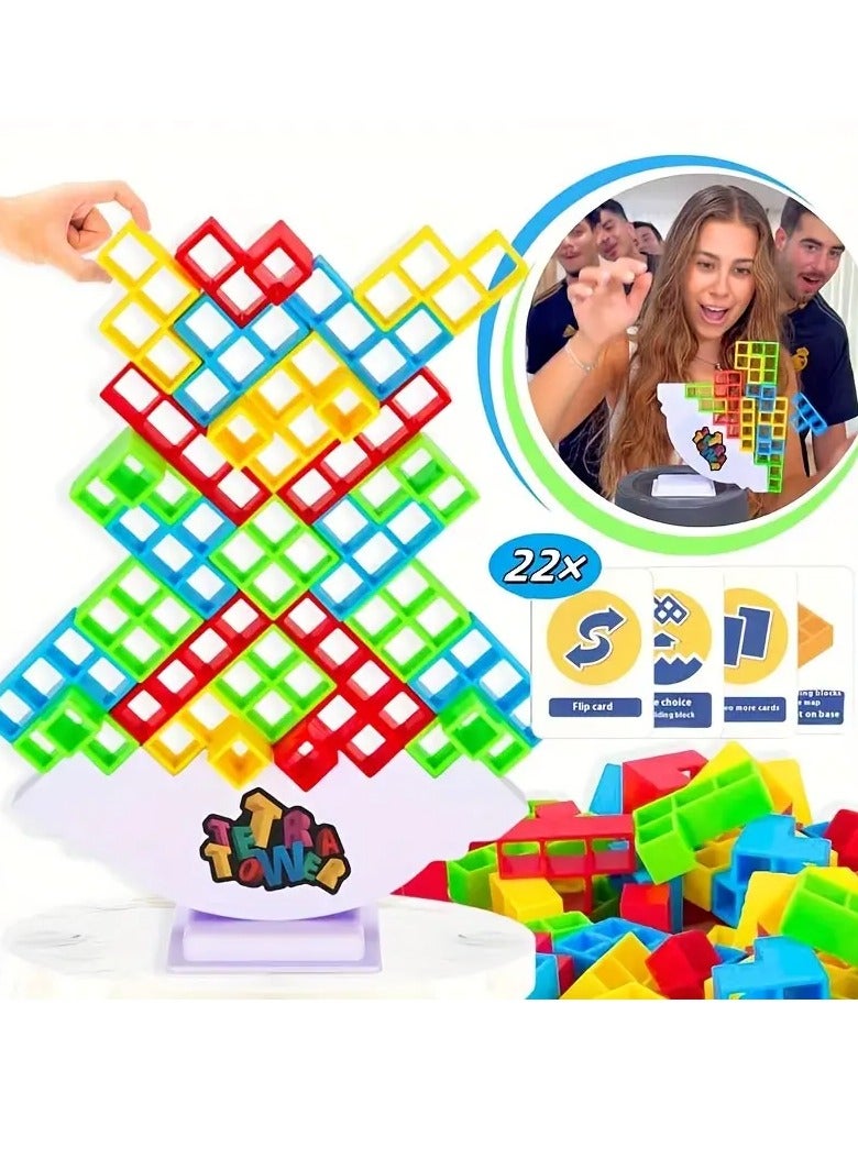 Stack Attack Tower Balance Game for Kids  Adults – 48 PCS Colorful ABS Blocks with Wobble Base  Challenge Cards – Fun STEM Family Game for Motor Skills, Focus, Logic, and Team Play - Image 1