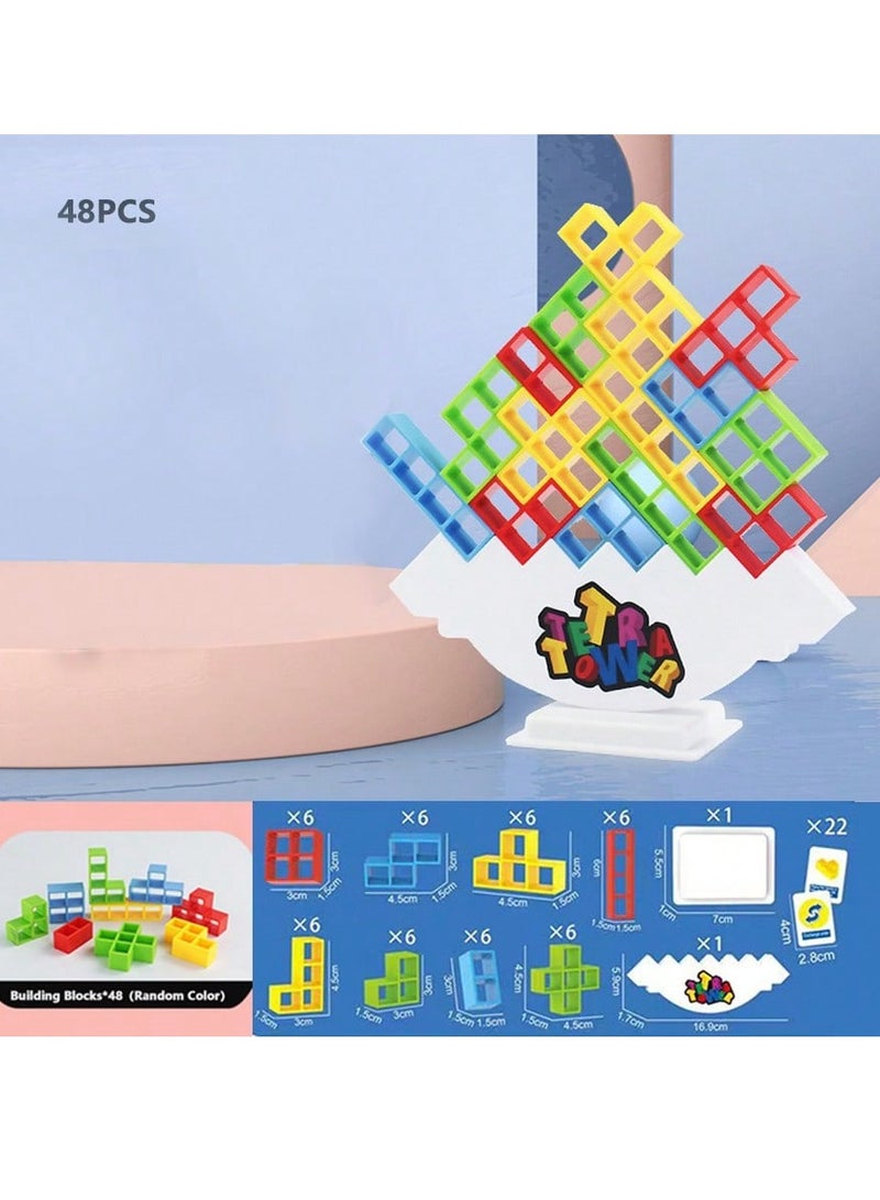 Stack Attack Tower Balance Game for Kids  Adults – 48 PCS Colorful ABS Blocks with Wobble Base  Challenge Cards – Fun STEM Family Game for Motor Skills, Focus, Logic, and Team Play - Image 5