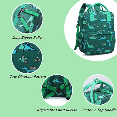 KingCheer Cute Preschool Backpack Toddler School Book Bag for Girls Boys Kids Kindergarten Nursery Travel Bag with Chest Strap(12inch, Green Dinosaur) - Image 2