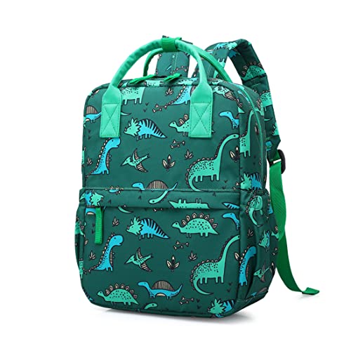 KingCheer Cute Preschool Backpack Toddler School Book Bag for Girls Boys Kids Kindergarten Nursery Travel Bag with Chest Strap(12inch, Green Dinosaur) - Image 1