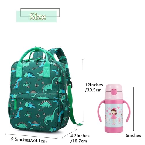 KingCheer Cute Preschool Backpack Toddler School Book Bag for Girls Boys Kids Kindergarten Nursery Travel Bag with Chest Strap(12inch, Green Dinosaur) - Image 4