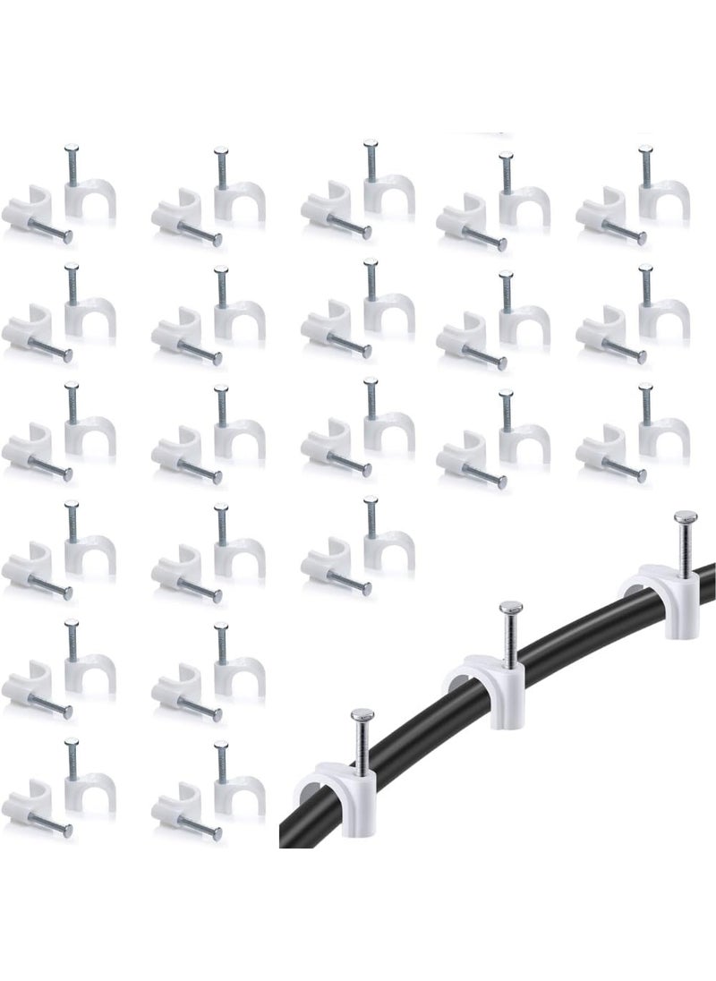 SIMRON ; MAKING LIFE SMART SIMRON 200pcs Wire Fastener Circle Cable Clips with Metal Nails for Cable Management Cord Organizer Round Wire Clamps for Hanging Cables Fitting on Wall White Pack of 200 20mm 200  - Image 1
