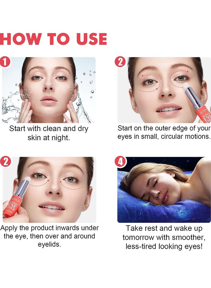 ALIVER Retinol Eye Stick with Collagen and Hyaluronic Acid for Dark Circle Puffiness Eye Bags and Fine Lines Retinol Eye Cream Eye Brightener Stick Under Eye Cream for Anti Aging Improve Eye Skin - Image 5