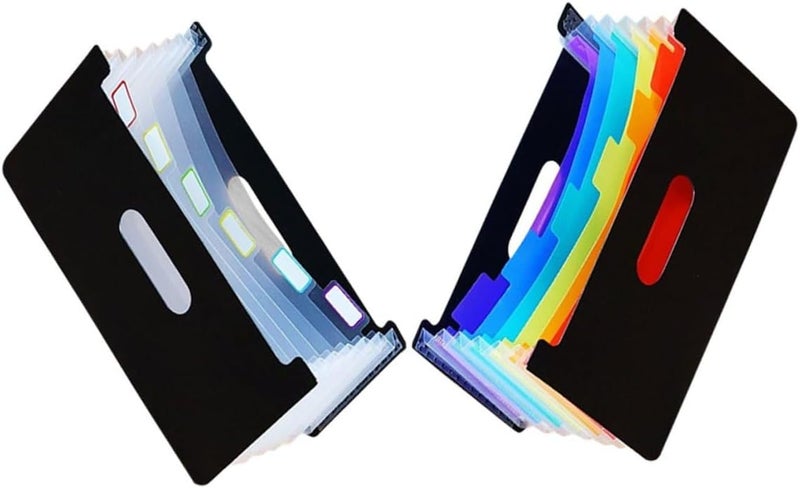2pcs Plastic Accordion File Folder Organizer with 7 Compartments, Mini Expanding Document and Receipt Organizer for Office, School, Travel, Portable Plastic Folder Wallet - Image 1