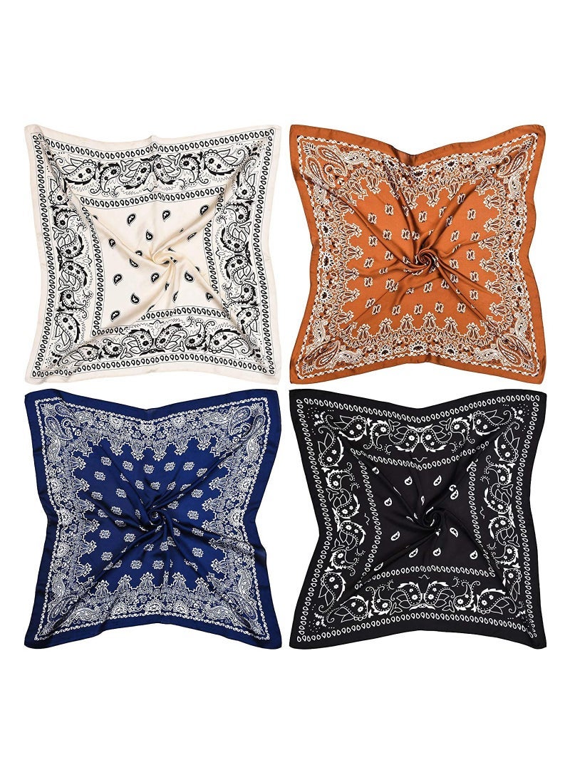 Feeling Satin Headband Scarves,  4 Pieces 27 Inch Bandana Boho Head Scarves for Women Girls, Fashion Trend Cool Scarf Neck Hair Head Scarf Bundle Bandana Gifts (Classic Pattern) - Image 2
