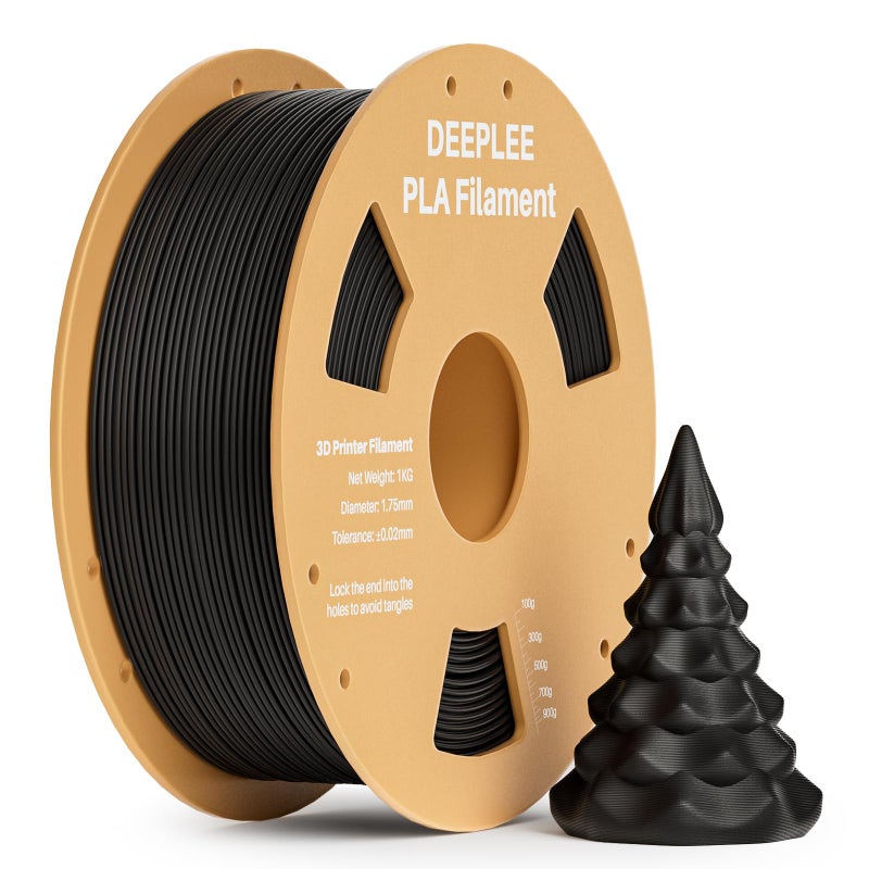 DEEPLEE PLA 1.75mm 3D Printer Filament, Dimensional Accuracy +/- 0.02mm, Neatly Wound, No Clogging, Vacuum Package, Fits for Most FDM 3D Printers, Cardboard Spool 1kg Black - Image 1
