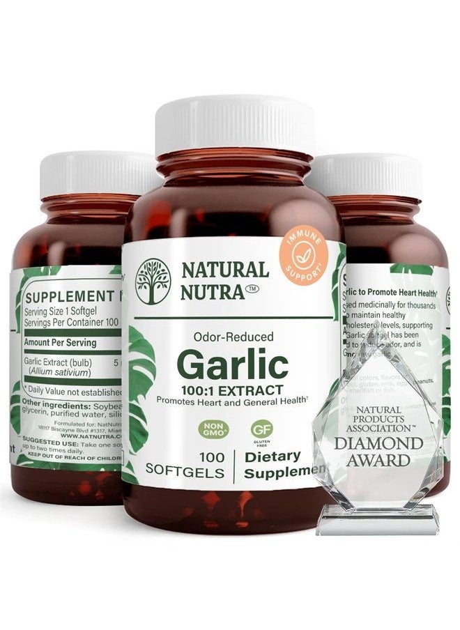 Natural Nutra Odorless Garlic Oil Supplement, Organic Pills for Boost Heart Health, Enhance Immune System, Blood Thinner, Allium Sativum 500mg, 100 Softgels  - Image 1