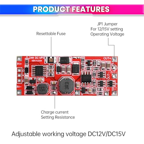 amiciSmart DC 12V/15V UPS Power Supply Module | 24W Uninterruptible Backup | Step-Up Converter for 7.4V–8.4V Lithium Battery | 1A Charging with Protection Circuit - Image 2
