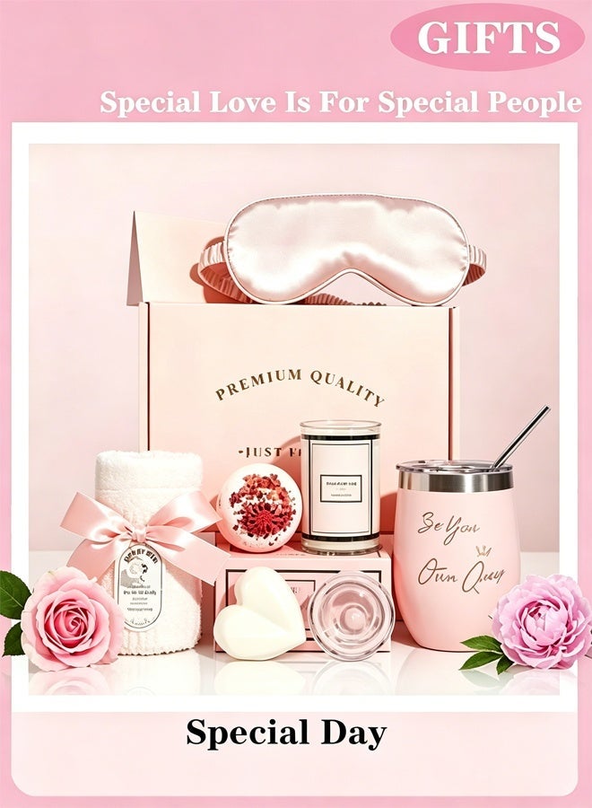 ZERIFAM Gifts Basket for Women,Mother's Day, Birthday Gifts for Women, Relaxing Spa Gift Basket Set, Unique Gift Ideas for Women, Gifts for Mom Sister Best Friend Wife, Coworker Teacher Nurse Gifts for Women Combined Materials Pink - Image 1