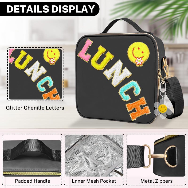 FRMARCH Lunch Box For Girls Women  Preppy Lunch Box For Teen Girls  Insulated Girls Lunch Bag For Kids  Large Reusable Cute Cooler Bag With Adjustable Shoulder Straps Perfect For School Travel Picnic(Pink) - Image 4