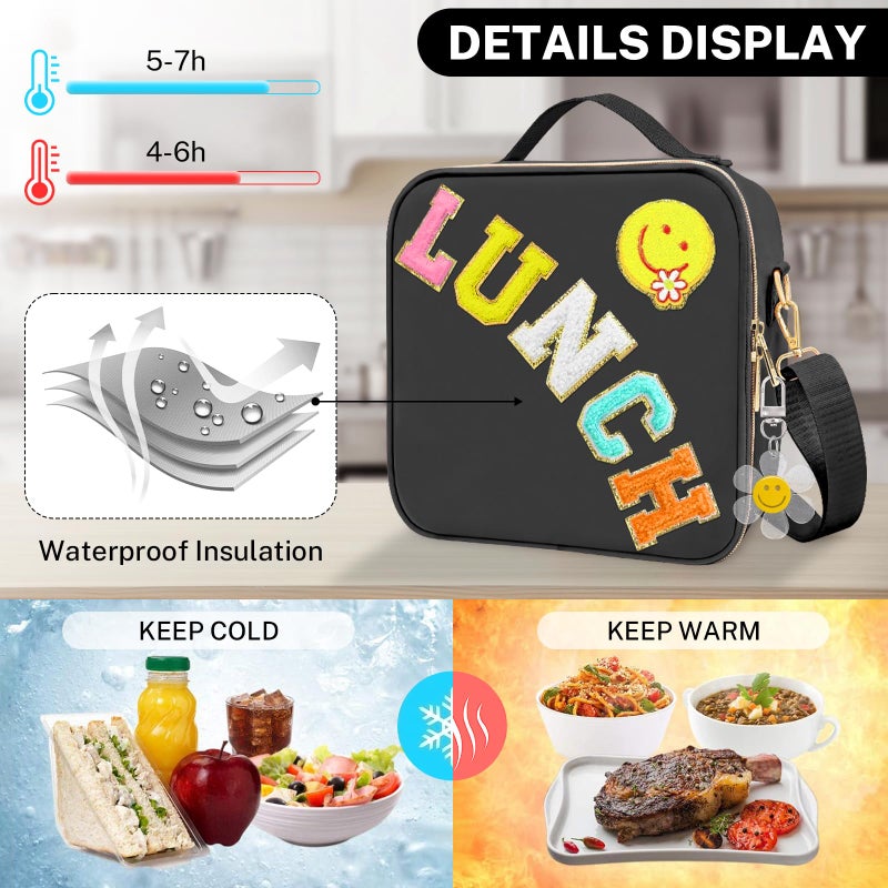 FRMARCH Lunch Box For Girls Women  Preppy Lunch Box For Teen Girls  Insulated Girls Lunch Bag For Kids  Large Reusable Cute Cooler Bag With Adjustable Shoulder Straps Perfect For School Travel Picnic(Pink) - Image 2