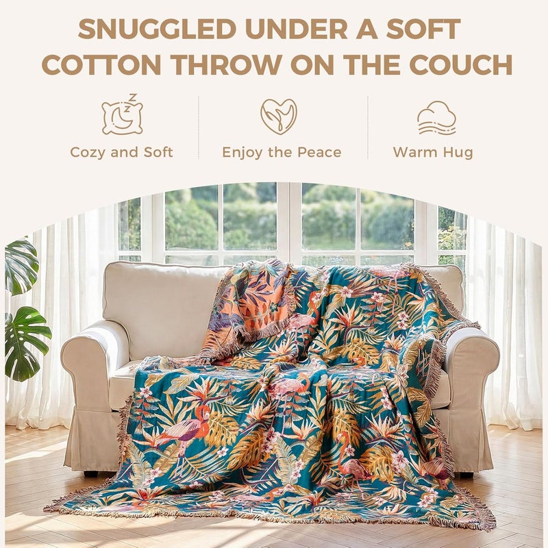 LUTBM Boho Throw Blanket for Bed Cotton Blankets Twin Size for Bedroom Living Room All Season Lightweight Forest Embroidery Quilt for Couch Sofa Chair 60"x80" - Image 4