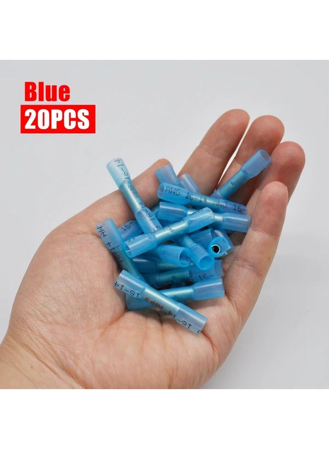 Blue 20PCS Heat Shrinkable Crimp Terminal Kit Insulated Solderless Connectors for Marine Automotive Boat Wiring - Image 1