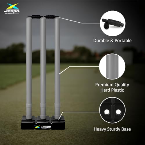 Jaspo Cricket Wicket Set – 30 Inch Grey Plastic Stumps with Stand & Bails | Durable Cricket Wickets for Ground, Match, Tournament, Practice | Standard Size Cricket Kit for All Ages (Grey) - Image 3