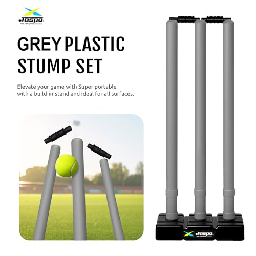 Jaspo Cricket Wicket Set – 30 Inch Grey Plastic Stumps with Stand & Bails | Durable Cricket Wickets for Ground, Match, Tournament, Practice | Standard Size Cricket Kit for All Ages (Grey) - Image 4