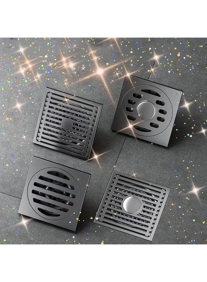 Square Shower Floor Drain Black Round Stripes With Hair Strainer Stainless Steel Mesh Easy Clean - Image 1
