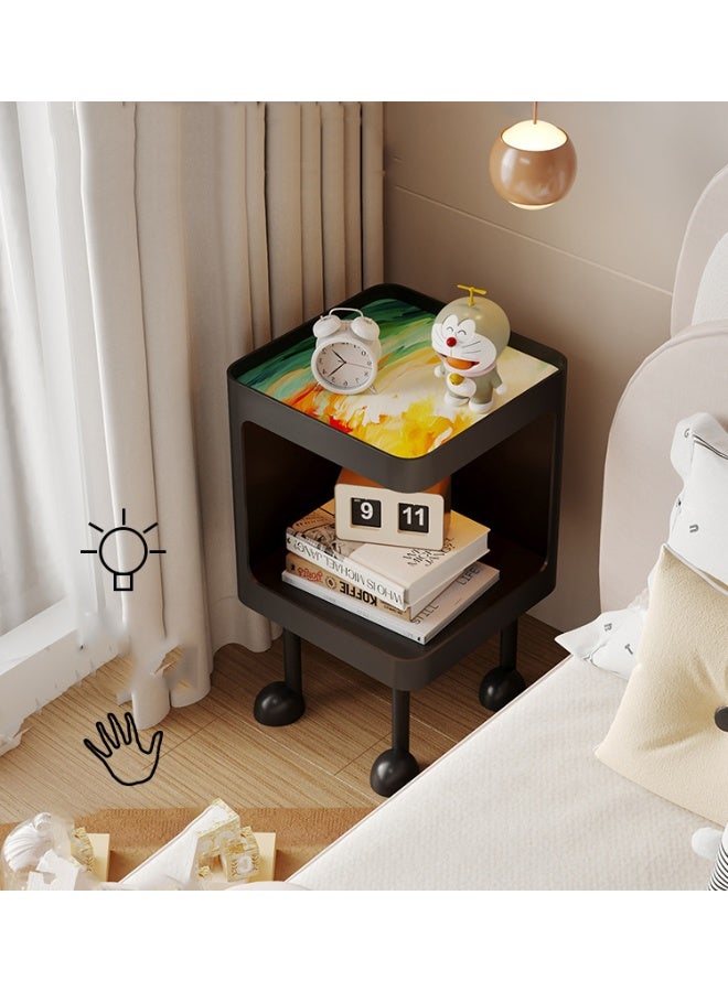  CityRiya-Long طاولة بجانب السرير، طاولة جانبية، طاولات قهوة أريكة مع رف مفتوح، خزانة تخزين سرير، طاولة جانبية مميزة، طاولات جانبية بإضاءة حساسة، خزانة ملابس لغرفة المعيشة وغرفة النوم (أسود) - Image 3