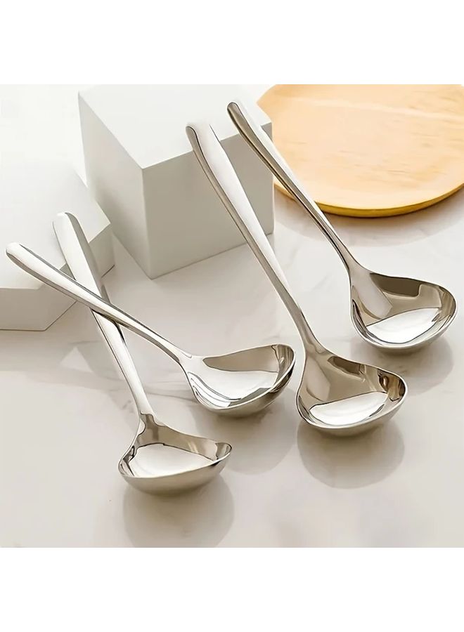 4pcs Stainless Steel Soup Spoons Large Head Thickened Long Handle Kitchen Restaurant Tableware - Image 1